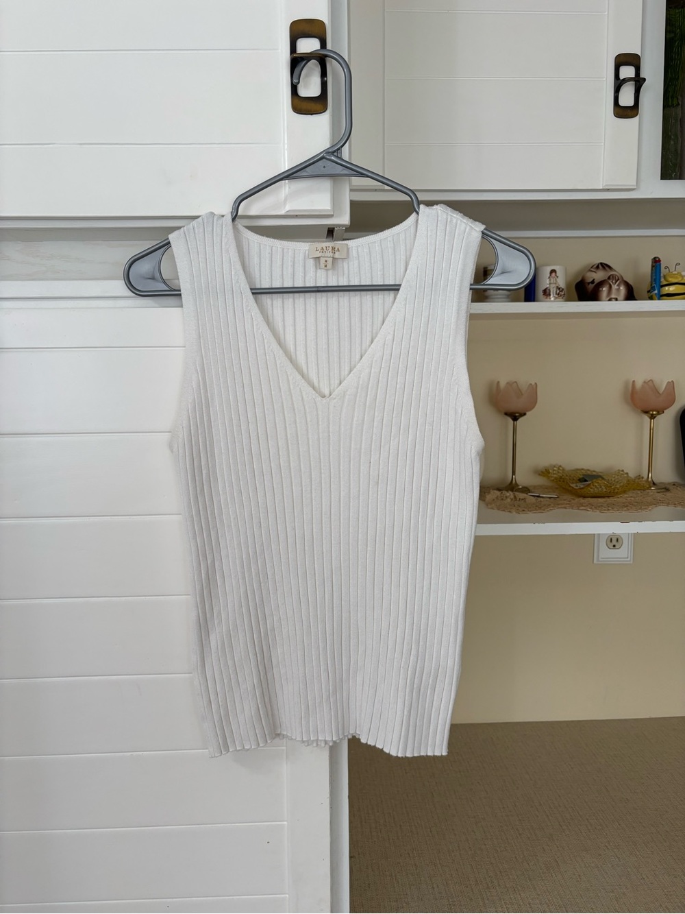 White Ribbed Knit Vest Top